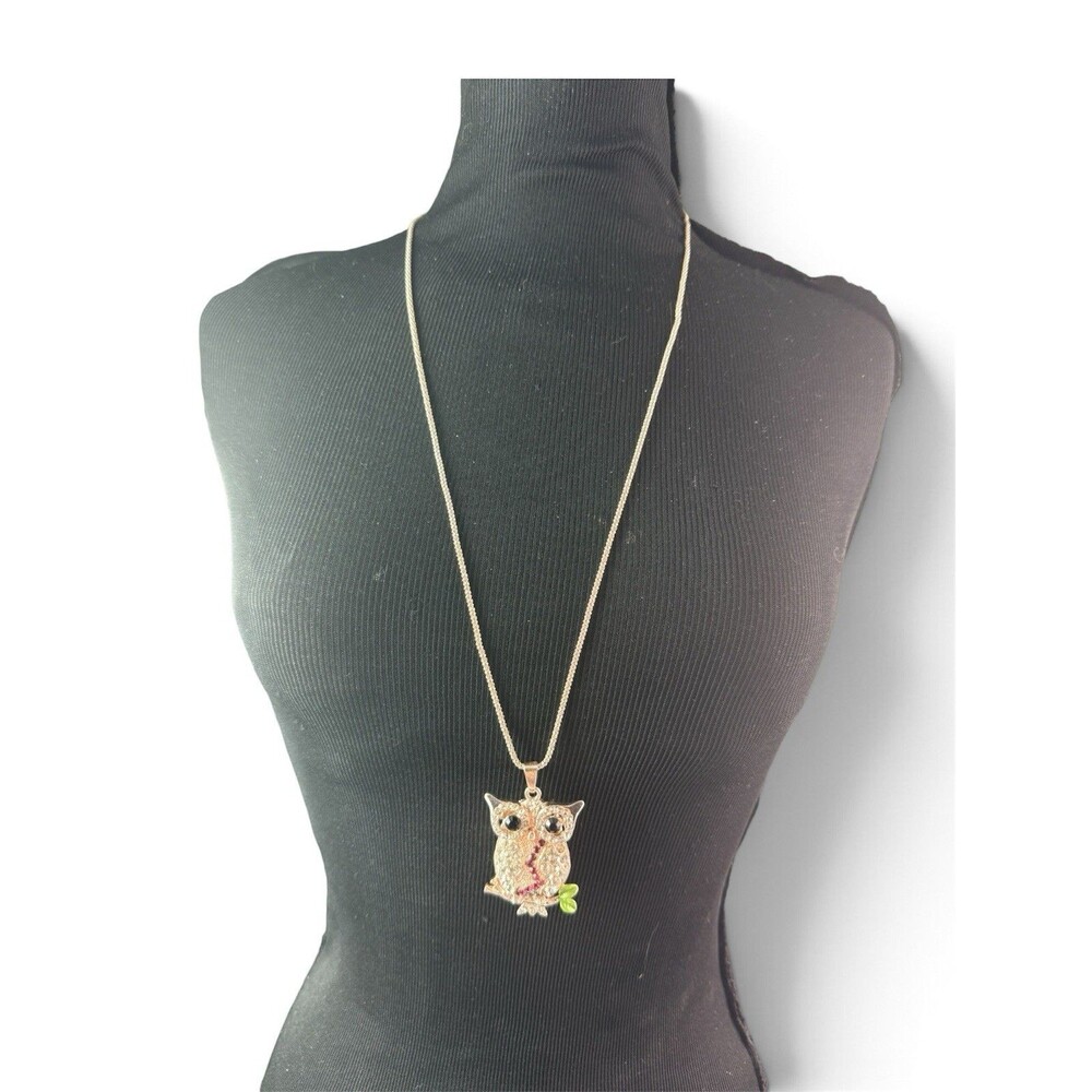 NWT Betsey Johnson Owl Pendant Pave Multicolored Rhinestones Enamel Necklace 32"